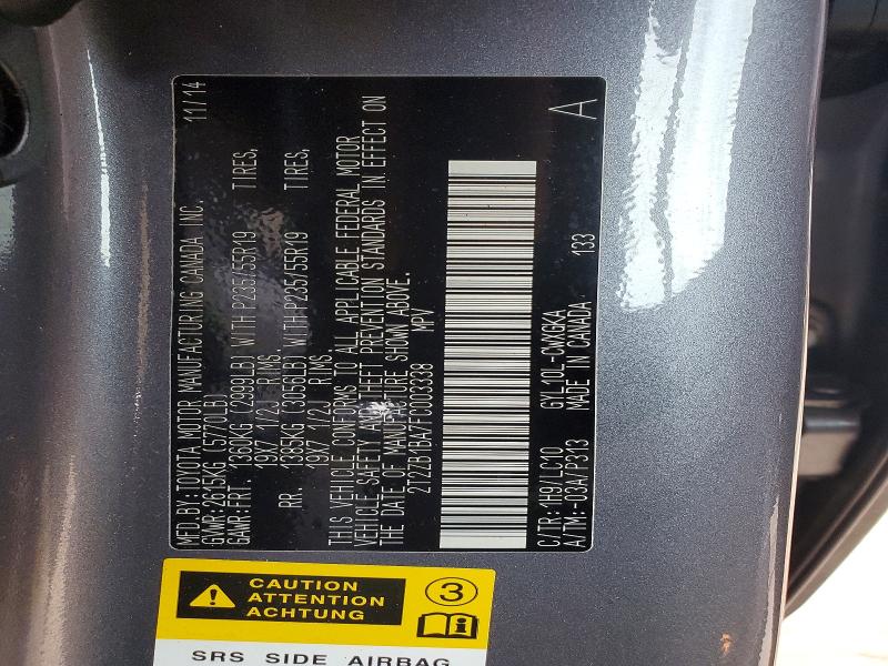 2015 Lexus Rx მანქანა იყიდება აუქციონზე, vin: 2T2ZB1BA7FC003338, აუქციონის ნომერი: 55203216