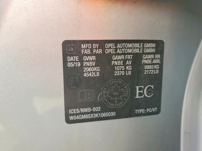 56265896 :رقم المزاد ، W04GM6SX3K1065030 vin ، 2019 Buick Regal مزاد بيع