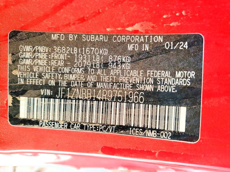 56703786 :رقم المزاد ، JF1ZNBB14R9751966 vin ، 2024 Toyota Gr86 مزاد بيع