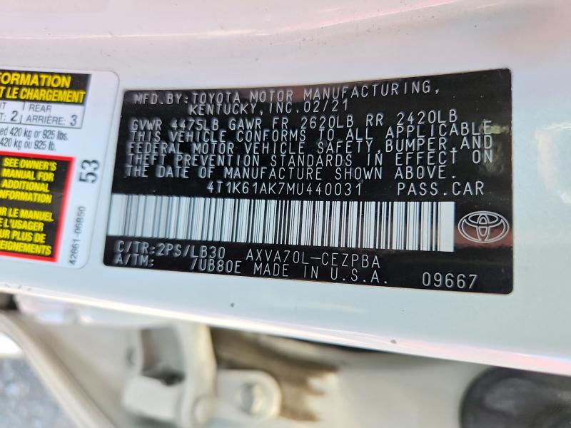 Aukcja sprzedaży 2021 Toyota Camry, vin: 4T1K61AK7MU440031, numer aukcji: 57442086