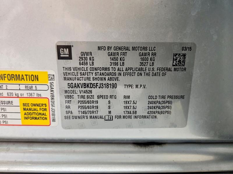 2015 Buick Enclave მანქანა იყიდება აუქციონზე, vin: 5GAKVBKD5FJ318190, აუქციონის ნომერი: 55799066