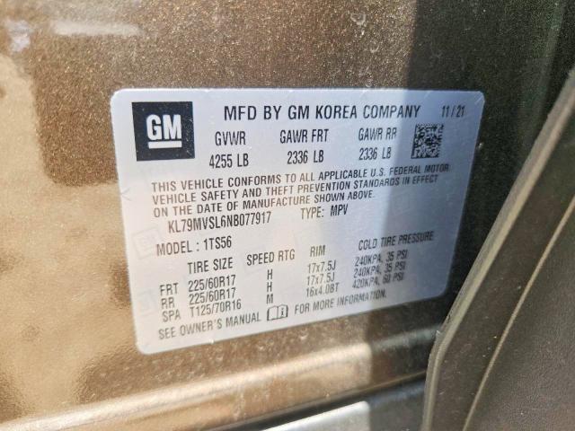 58422786 :رقم المزاد ، KL79MVSL6NB077917 vin ، 2022 Chevrolet Trailblazer مزاد بيع