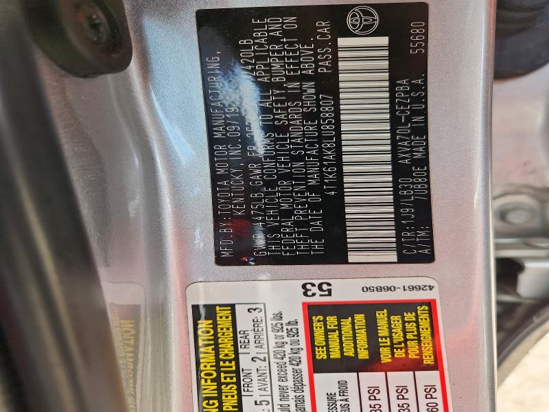 Aukcja sprzedaży 2020 Toyota Camry, vin: 4T1K61AK8LU858807, numer aukcji: 58944266