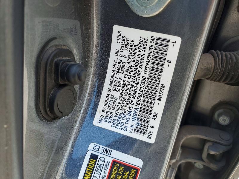 Aukcja sprzedaży 2009 Honda Civic, vin: 1HGFA16559L015350, numer aukcji: 55980146
