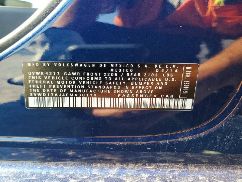 2014 Volkswagen Jetta მანქანა იყიდება აუქციონზე, vin: 3VWD17AJ4EM430114, აუქციონის ნომერი: 58919146