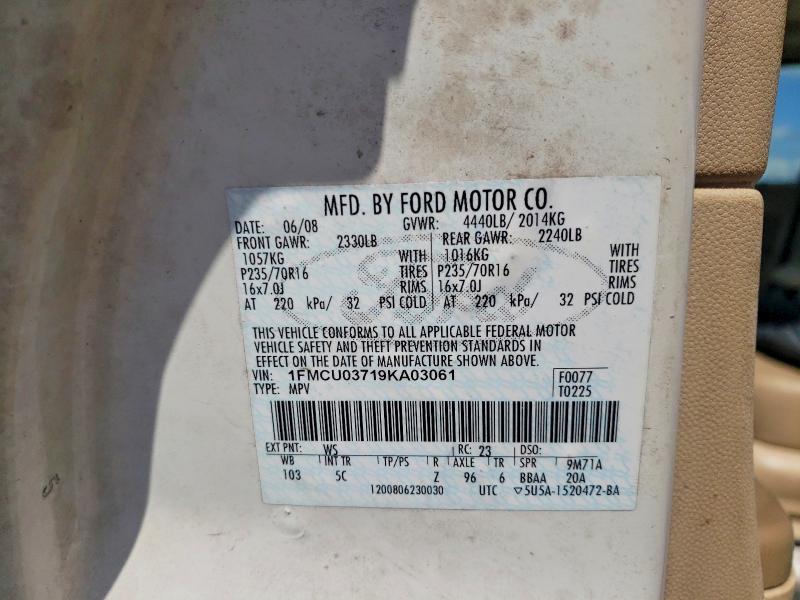 2009 Ford Escape მანქანა იყიდება აუქციონზე, vin: 1FMCU03719KA03061, აუქციონის ნომერი: 56745616