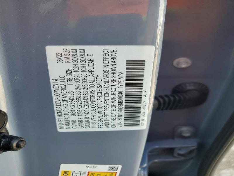 Aukcja sprzedaży 2022 Honda Pilot, vin: 5FNYF6H69NB070540, numer aukcji: 56487186