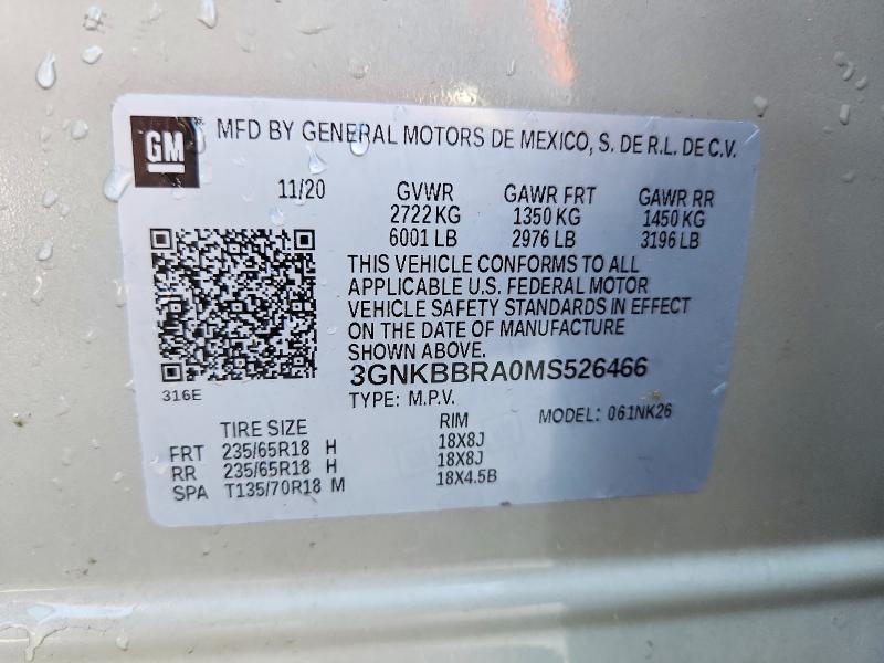 Aukcja sprzedaży 2021 Chevrolet Blazer, vin: 3GNKBBRA0MS526466, numer aukcji: 55440536