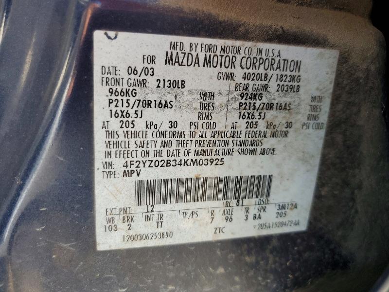 Aukcja sprzedaży 2004 Mazda Tribute, vin: 4F2YZ02B34KM03925, numer aukcji: 57442836