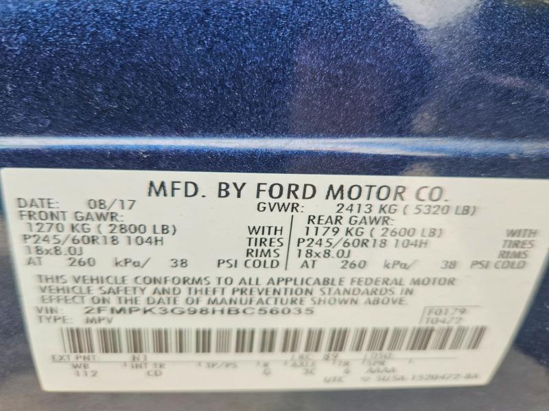 55715676 :رقم المزاد ، 2FMPK3G98HBC56035 vin ، 2017 Ford Edge مزاد بيع