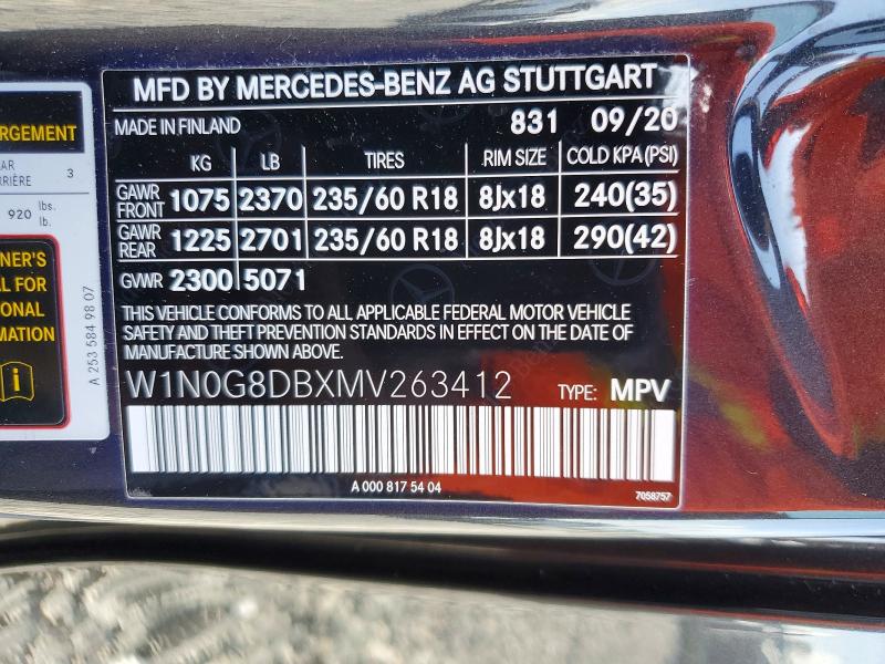 Aukcja sprzedaży 2021 Mercedes-benz Glc, vin: W1N0G8DBXMV263412, numer aukcji: 58289576