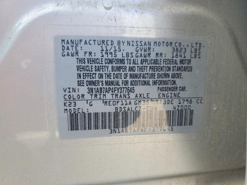 Продажа на аукционе авто 2015 Nissan Sentra, vin: 3N1AB7AP4FY377645, номер лота: 56669306