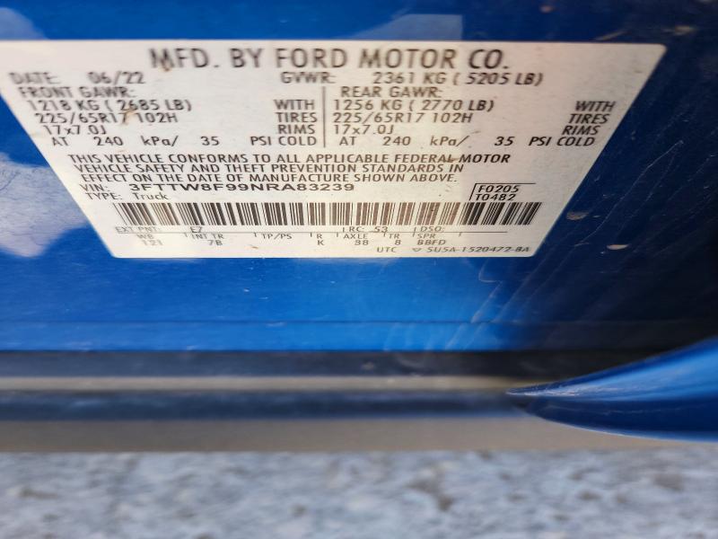 Продаж на аукціоні авто 2022 Ford Maverick, vin: 3FTTW8F99NRA83239, номер лоту: 56712466