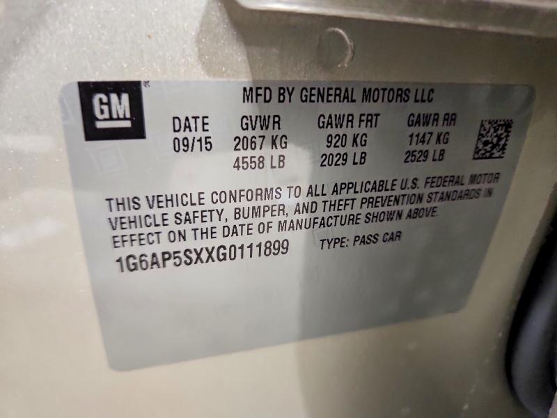 Продажа на аукционе авто 2016 Cadillac Cts, vin: 1G6AP5SXXG0111899, номер лота: 57245976