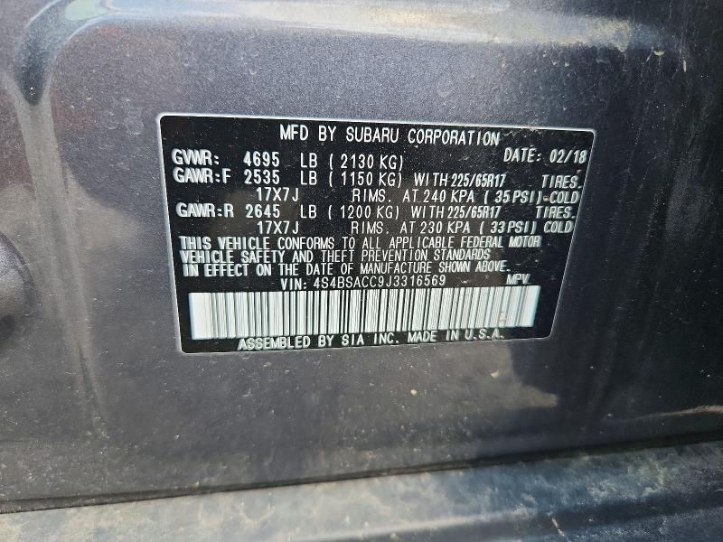 Продаж на аукціоні авто 2018 Subaru Outback, vin: 4S4BSACC9J3316569, номер лоту: 57287266