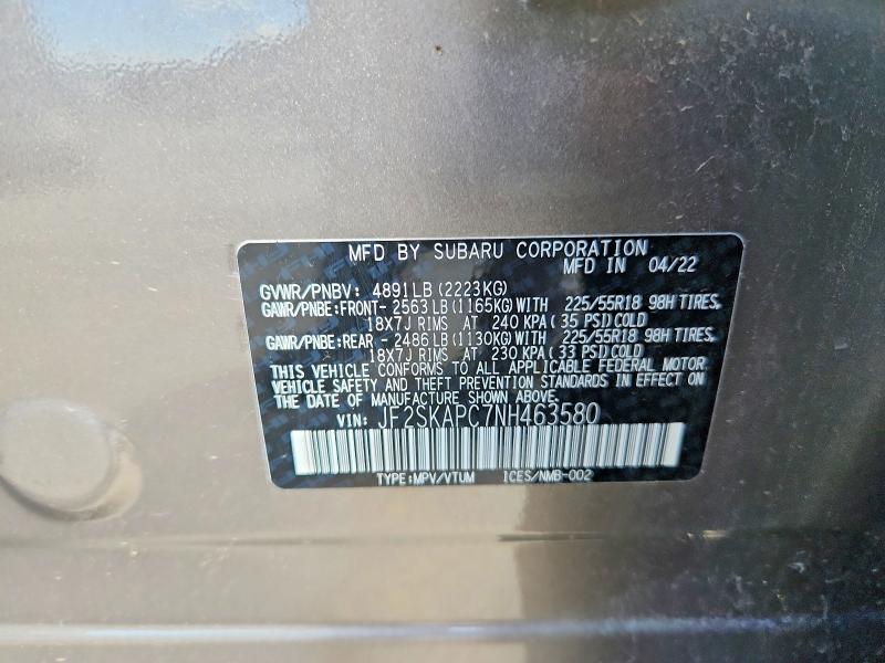 Продажа на аукционе авто 2022 Subaru Forester, vin: JF2SKAPC7NH463580, номер лота: 56843906