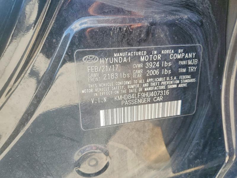 56309186 :رقم المزاد ، KMHD84LF9HU407316 vin ، 2017 Hyundai Elantra مزاد بيع