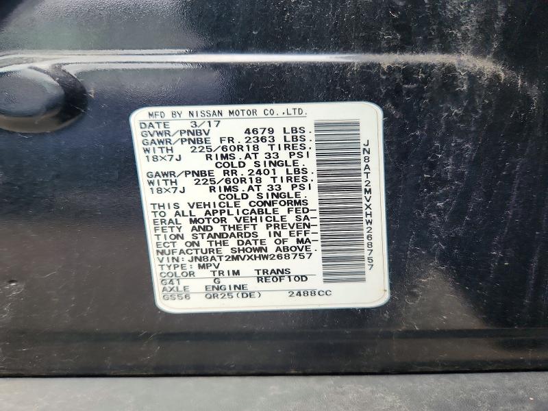 2017 Nissan Rogue მანქანა იყიდება აუქციონზე, vin: JN8AT2MVXHW268757, აუქციონის ნომერი: 56890186