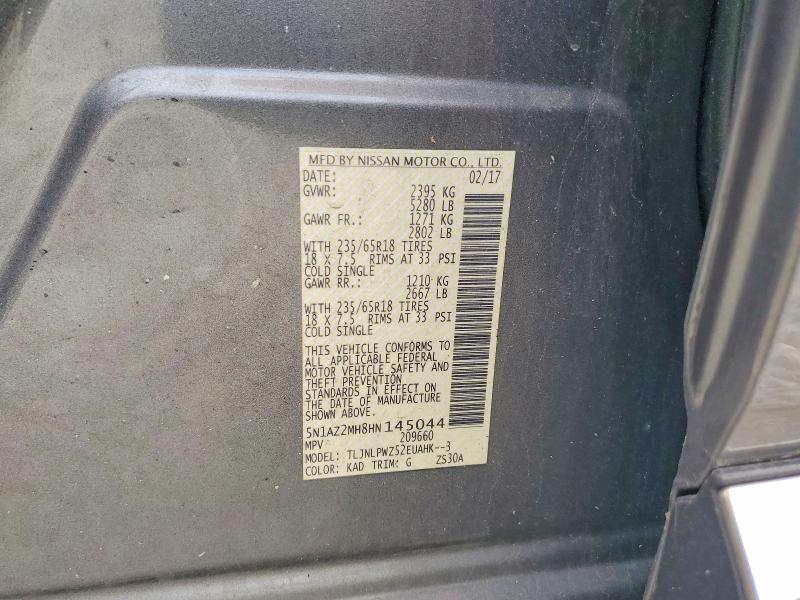 56828466 :رقم المزاد ، 5N1AZ2MH8HN145044 vin ، 2017 Nissan Murano مزاد بيع