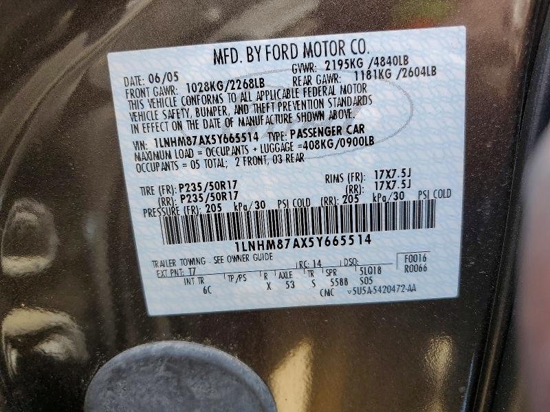 Продажа на аукционе авто 2005 Lincoln Ls, vin: 1LNHM87AX5Y665514, номер лота: 58959356