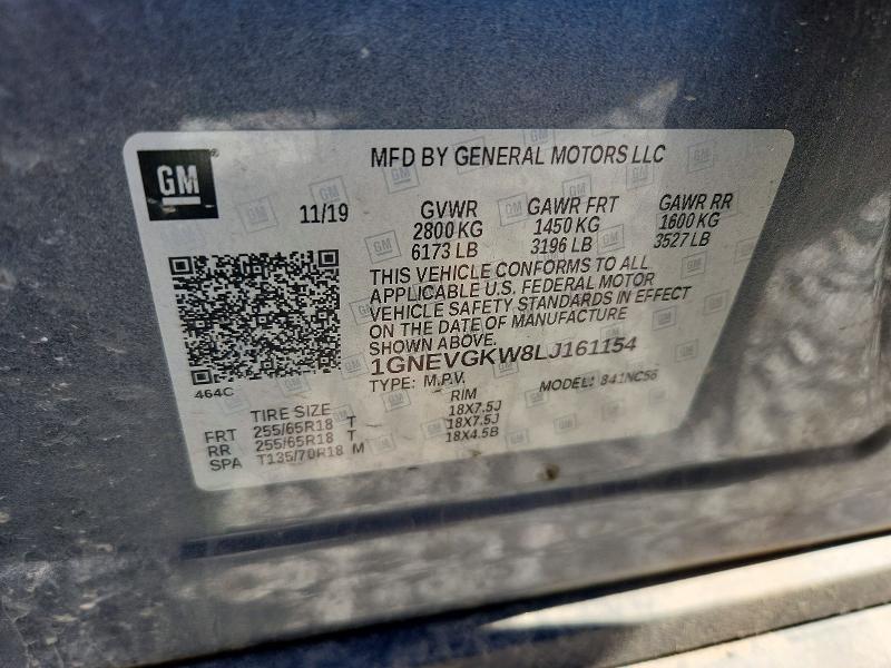 Продаж на аукціоні авто 2020 Chevrolet Traverse, vin: 1GNEVGKW8LJ161154, номер лоту: 55736806