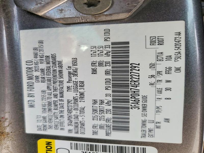 2014 Ford Fusion მანქანა იყიდება აუქციონზე, vin: 3FA6P0H74ER227292, აუქციონის ნომერი: 58043686