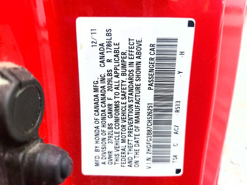 2012 Honda Civic Ex მანქანა იყიდება აუქციონზე, vin: 2HGFG3B87CH526251, აუქციონის ნომერი: 56830086