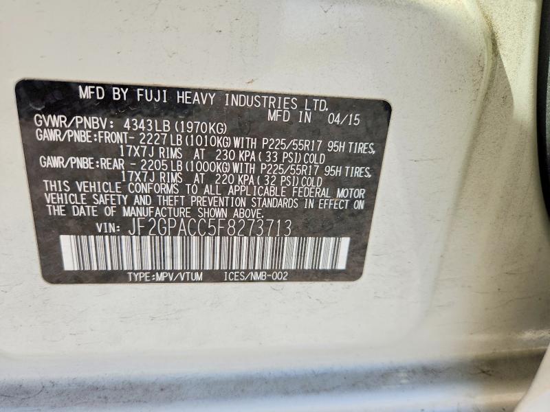 2015 Subaru Xv Crosstrek მანქანა იყიდება აუქციონზე, vin: JF2GPACC5F8273713, აუქციონის ნომერი: 57433496