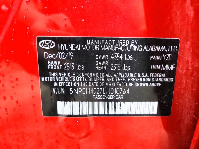 2020 Hyundai Sonata მანქანა იყიდება აუქციონზე, vin: 5NPEH4J27LH010764, აუქციონის ნომერი: 58596966