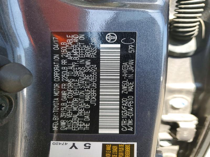 Aukcja sprzedaży 2017 Toyota Prius, vin: JTDKBRFU6H3556924, numer aukcji: 55651566