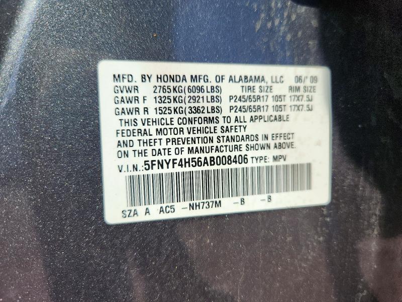 Продаж на аукціоні авто 2010 Honda Pilot, vin: 5FNYF4H56AB008406, номер лоту: 57927416