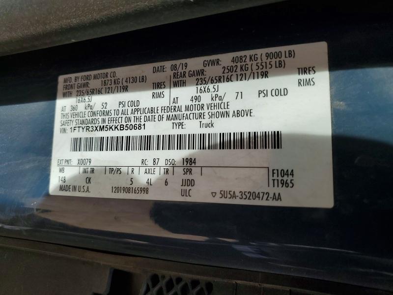 2019 Ford Transit მანქანა იყიდება აუქციონზე, vin: 1FTYR3XM5KKB50681, აუქციონის ნომერი: 56609466