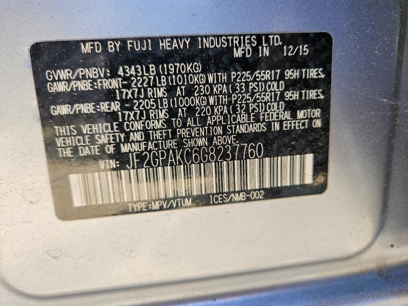 2016 Subaru Crosstrek მანქანა იყიდება აუქციონზე, vin: JF2GPAKC6G8237760, აუქციონის ნომერი: 57032146