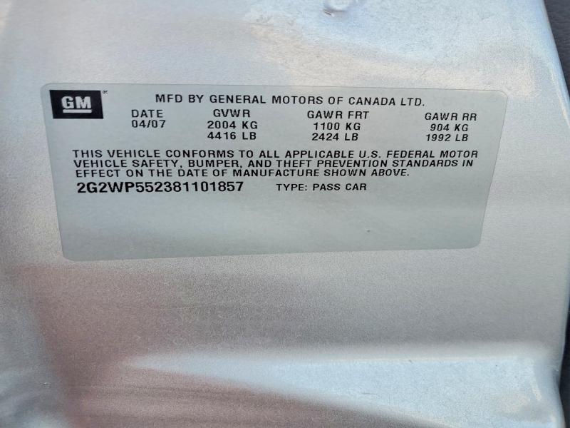 Продаж на аукціоні авто 2008 Pontiac Grand Prix, vin: 2G2WP552381101857, номер лоту: 58351796