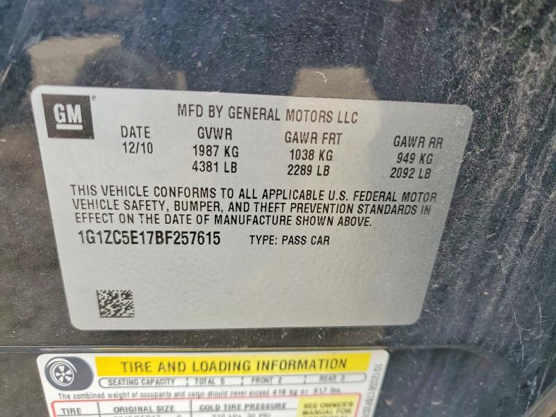 2011 Chevrolet Malibu მანქანა იყიდება აუქციონზე, vin: 1G1ZC5E17BF257615, აუქციონის ნომერი: 57385236
