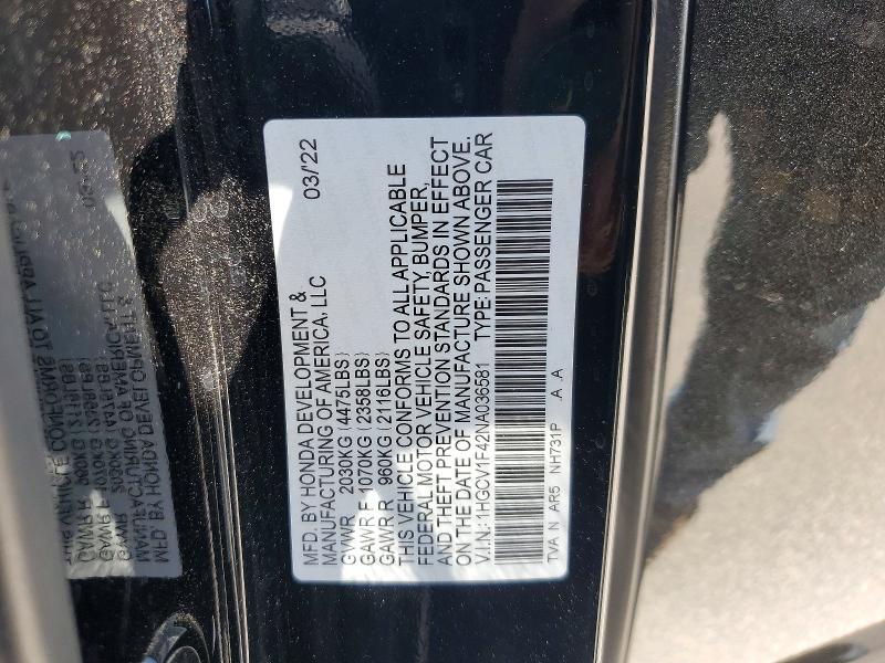 Продажа на аукционе авто 2022 Honda Accord, vin: 1HGCV1F42NA036581, номер лота: 57143976