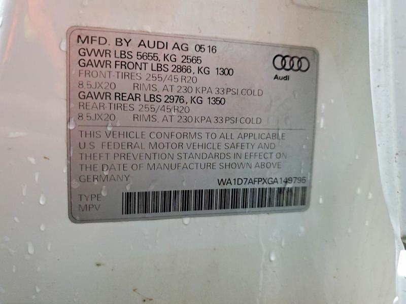 Продажа на аукционе авто 2016 Audi Q5, vin: WA1D7AFPXGA149795, номер лота: 58191196