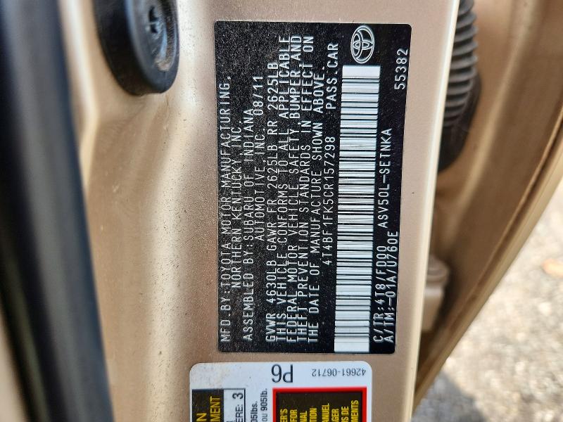 Продажа на аукционе авто 2012 Toyota Camry, vin: 4T4BF1FK5CR157298, номер лота: 58235526