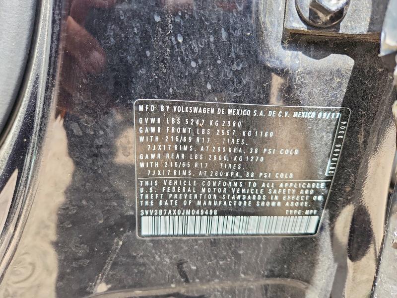 2018 Volkswagen Tiguan მანქანა იყიდება აუქციონზე, vin: 3VV3B7AX0JM049498, აუქციონის ნომერი: 57936956