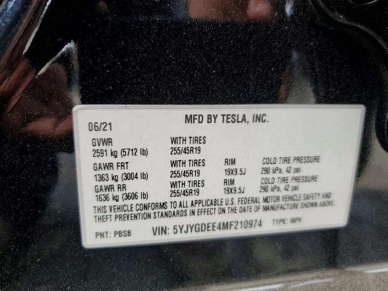 Aukcja sprzedaży 2021 Tesla Model Y, vin: 5YJYGDEE4MF210974, numer aukcji: 55847566