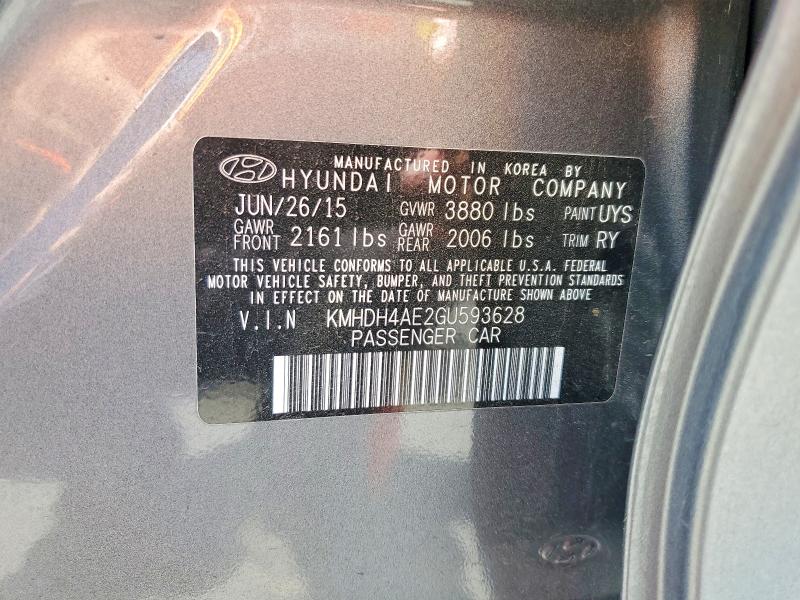 56794676 :رقم المزاد ، KMHDH4AE2GU593628 vin ، 2016 Hyundai Elantra مزاد بيع