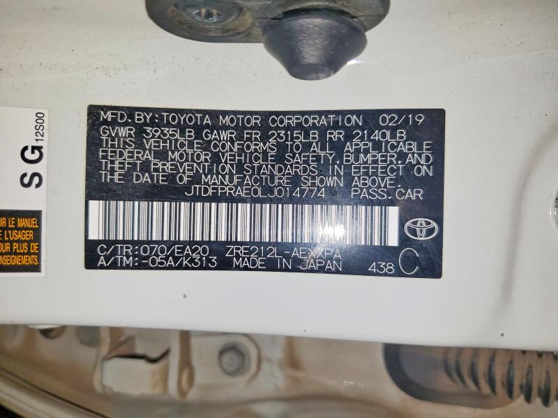 2020 Toyota Corolla მანქანა იყიდება აუქციონზე, vin: JTDFPRAE0LJ014774, აუქციონის ნომერი: 56807856