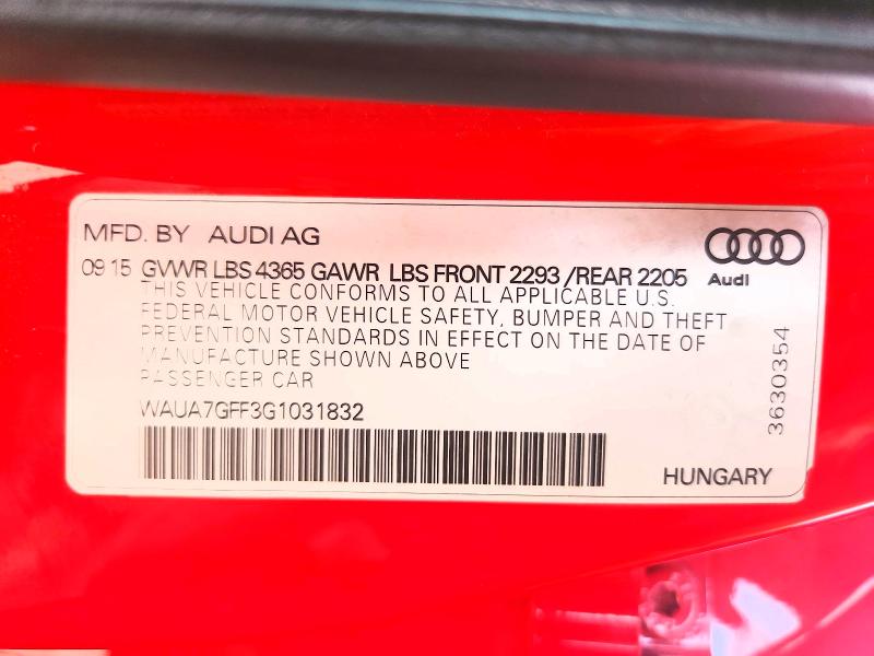 Продажа на аукционе авто 2016 Audi A3, vin: WAUA7GFF3G1031832, номер лота: 55468546