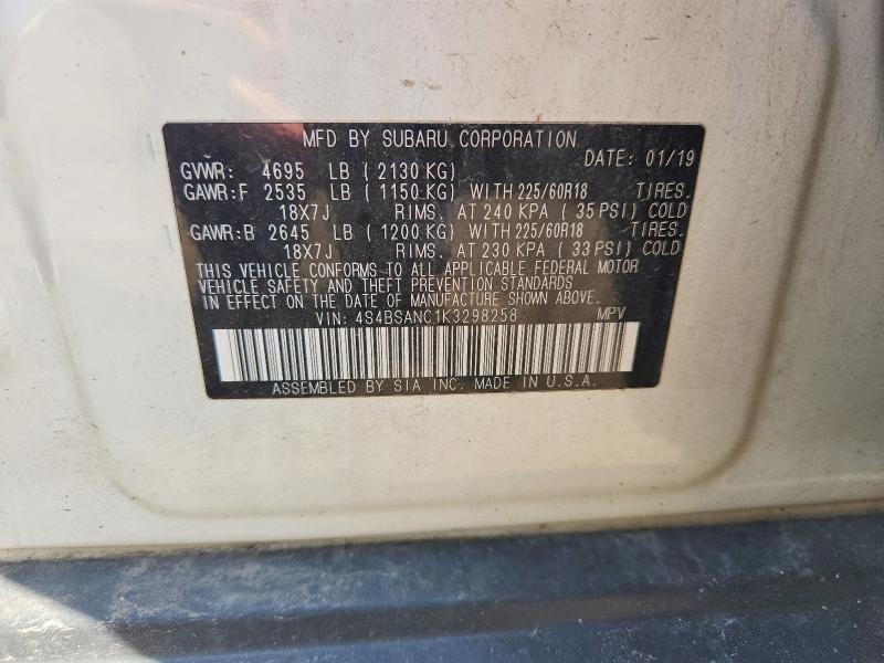 56782926 :رقم المزاد ، 4S4BSANC1K3298258 vin ، 2019 Subaru Outback مزاد بيع