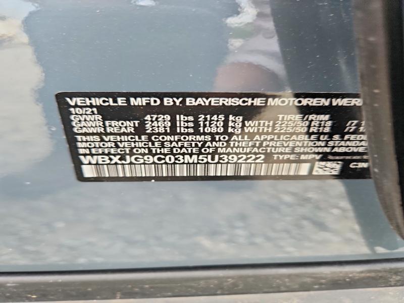 57676026 :رقم المزاد ، WBXJG9C03M5U39222 vin ، 2021 Bmw X1 مزاد بيع