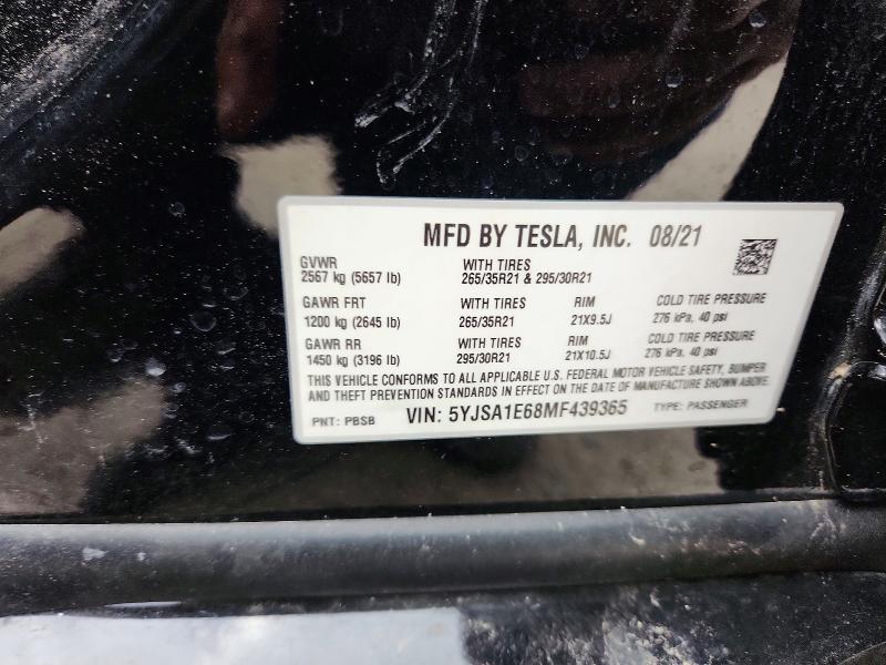 Aukcja sprzedaży 2021 Tesla Model S, vin: 5YJSA1E68MF439365, numer aukcji: 55894296