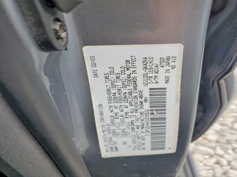 2003 Lexus Gx მანქანა იყიდება აუქციონზე, vin: JTJBT20X430009522, აუქციონის ნომერი: 57712306
