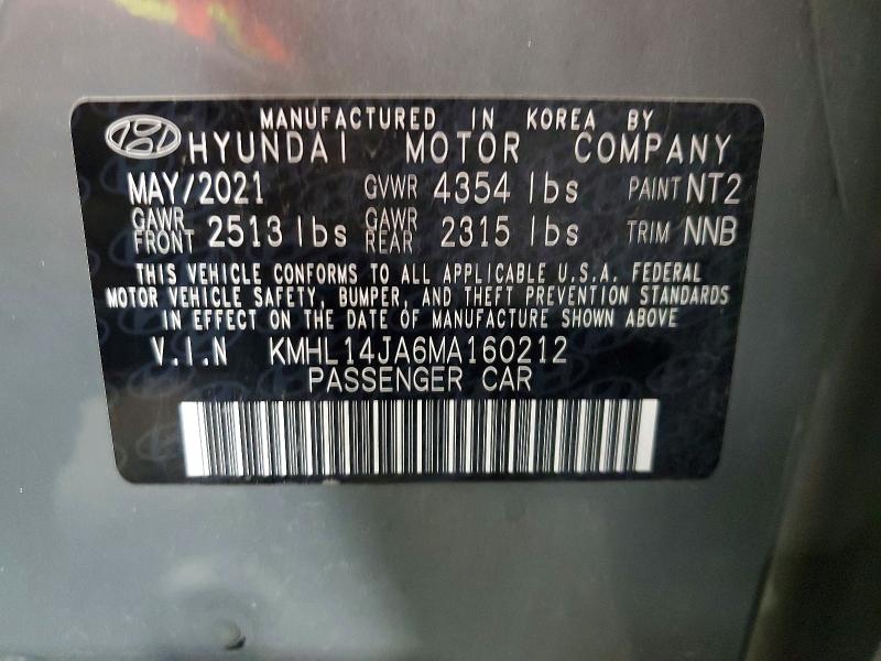 2021 Hyundai Sonata მანქანა იყიდება აუქციონზე, vin: KMHL14JA6MA160212, აუქციონის ნომერი: 57232306