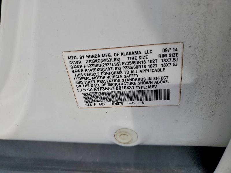 2015 Honda Pilot მანქანა იყიდება აუქციონზე, vin: 5FNYF3H57FB010831, აუქციონის ნომერი: 56111966