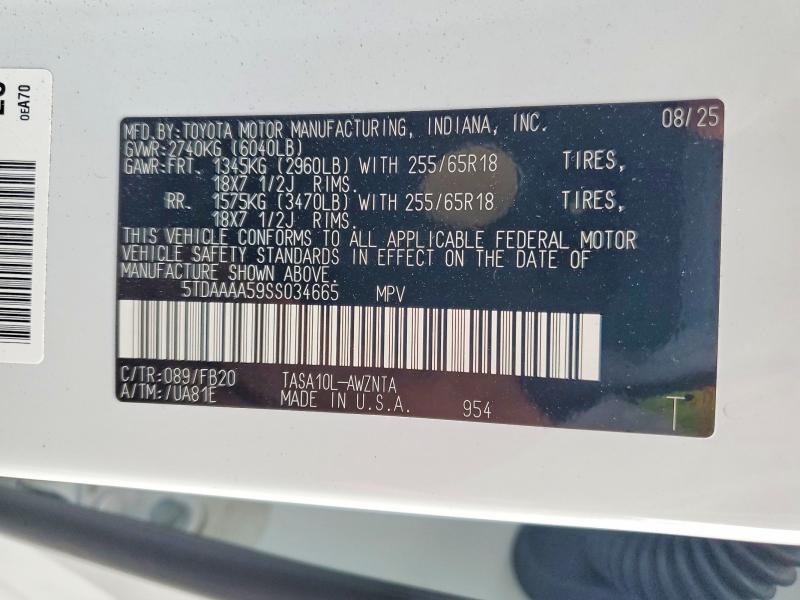 Aukcja sprzedaży 2025 Toyota Grand Highlander, vin: 5TDAAAA59SS034665, numer aukcji: 56682896